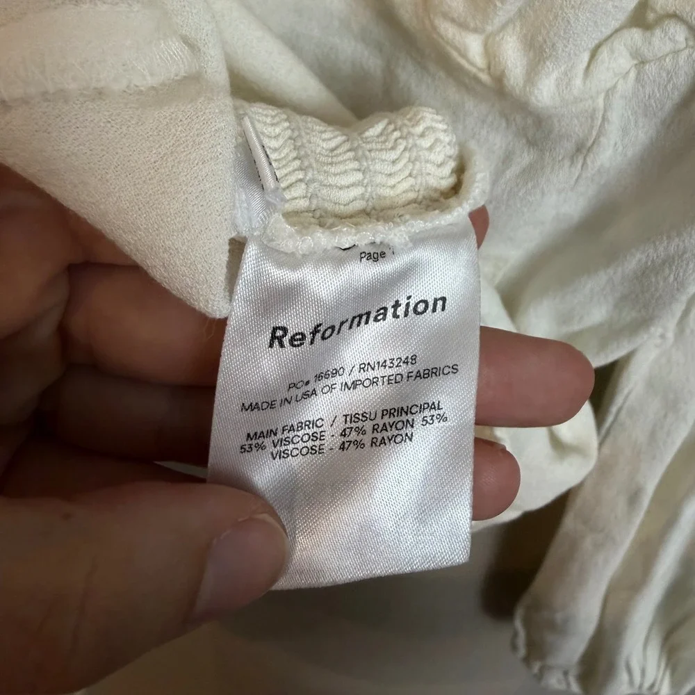 Reformation Top Size 4 Ivory Cream Long Sleeve Smocked Bustier Tie Romantic